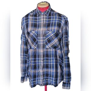 Express, Size S, Purplish Plaid Longsleeve Button-up (USE FOR FABRIC)